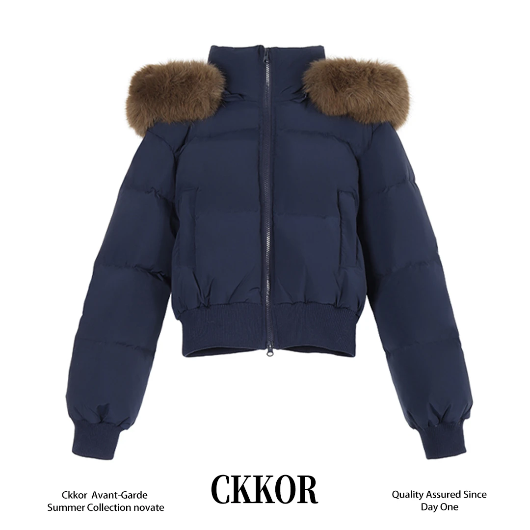CKKOR美式连帽毛领棉服外套女冬季新款加厚短款面包服棉衣女棉袄