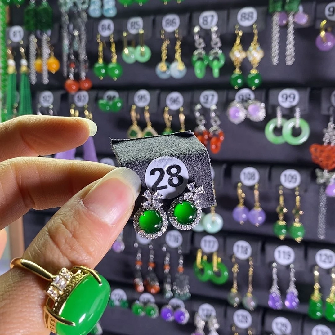 银S925镶嵌翡翠耳饰28