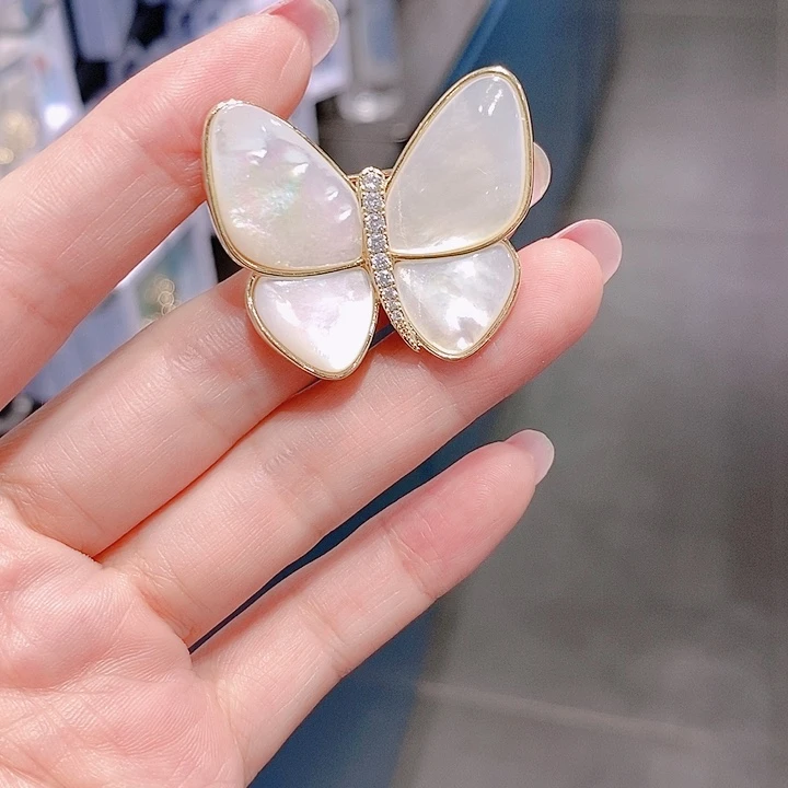 锆石铜合金贝母蝴蝶胸针