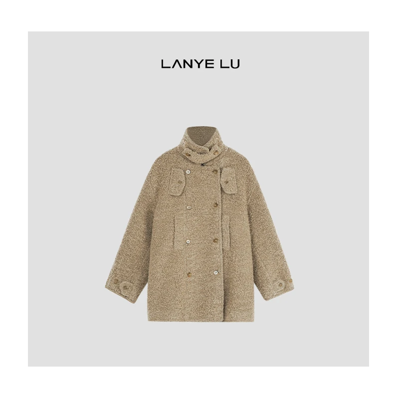 【LANYE LU】日落 冬季新款 极简港风翻领羊毛圈圈纱毛呢大衣外套