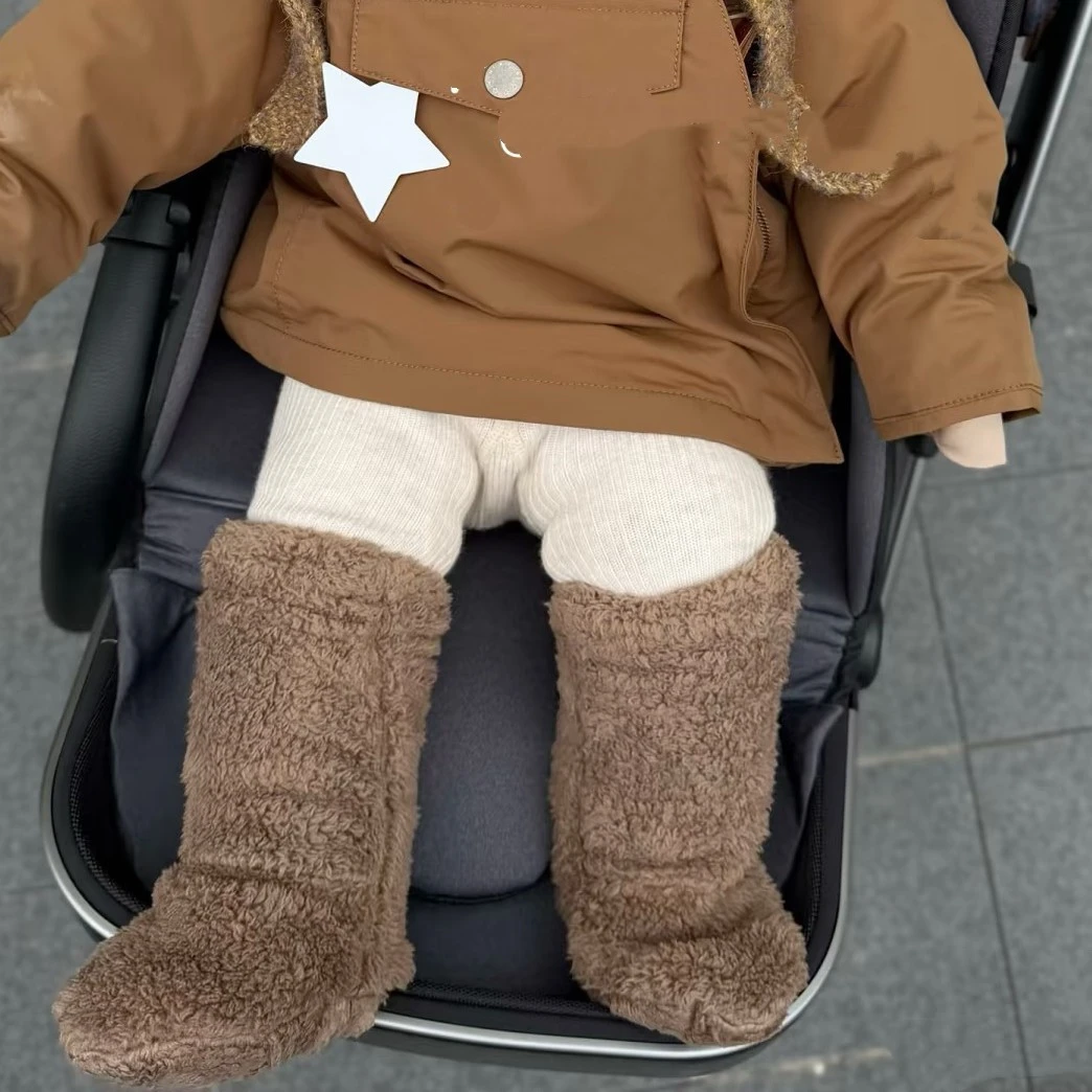 ins网红韩系纯色婴儿袜套加绒加厚宝宝鞋袜长筒棉靴男女通脚套潮