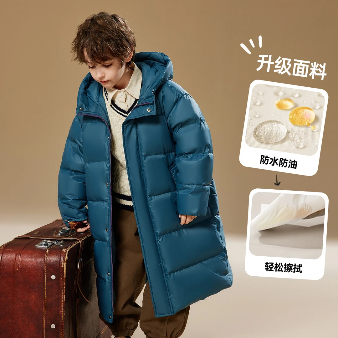 男童羽绒服2025冬装长款加厚蓄热保暖防水防油面包服