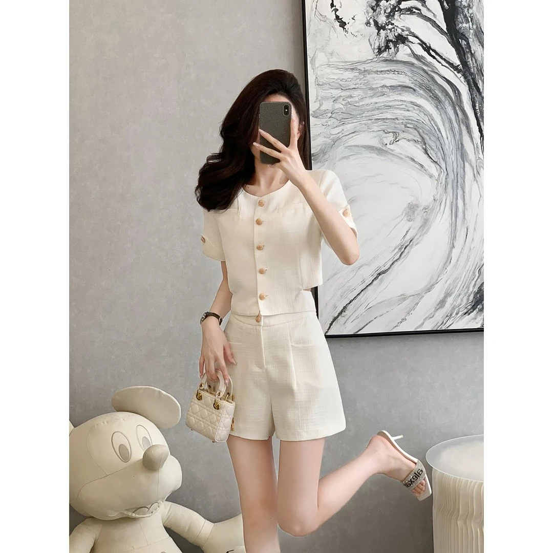 ROUJE LEOK法式轻奢香风套装女夏季新款小个子穿搭一整套上衣