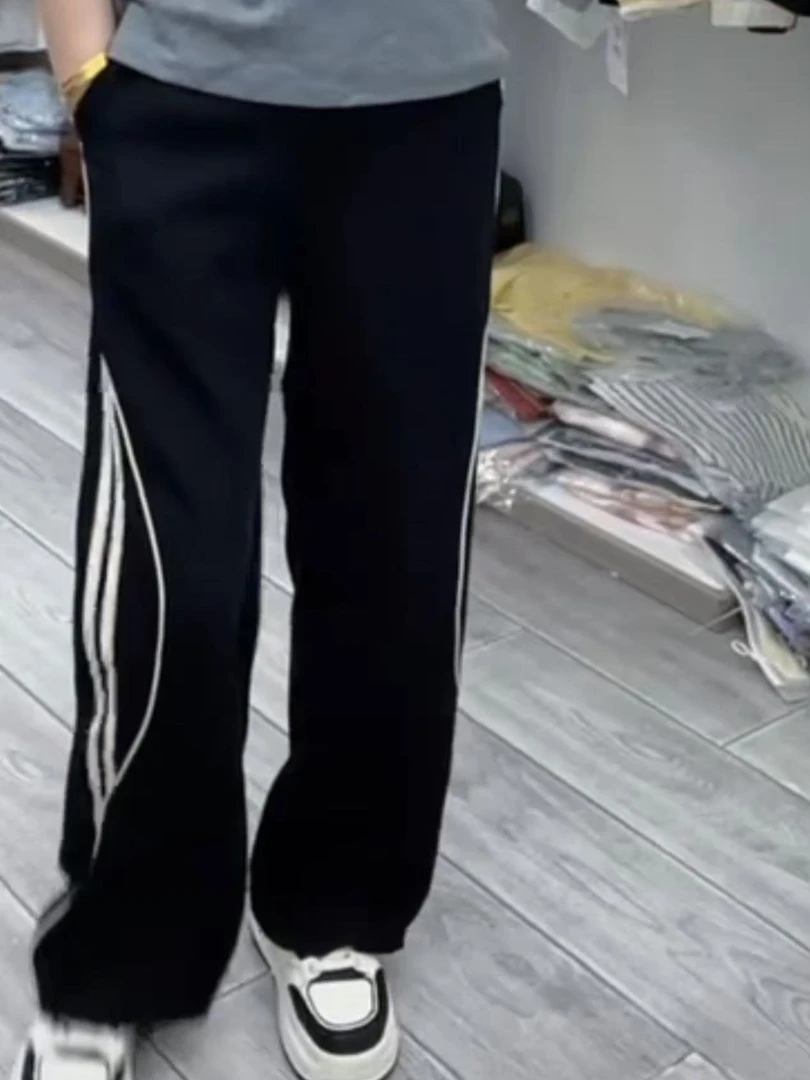 松紧腰休闲裤直筒设计感百搭运动风时尚阔腿裤