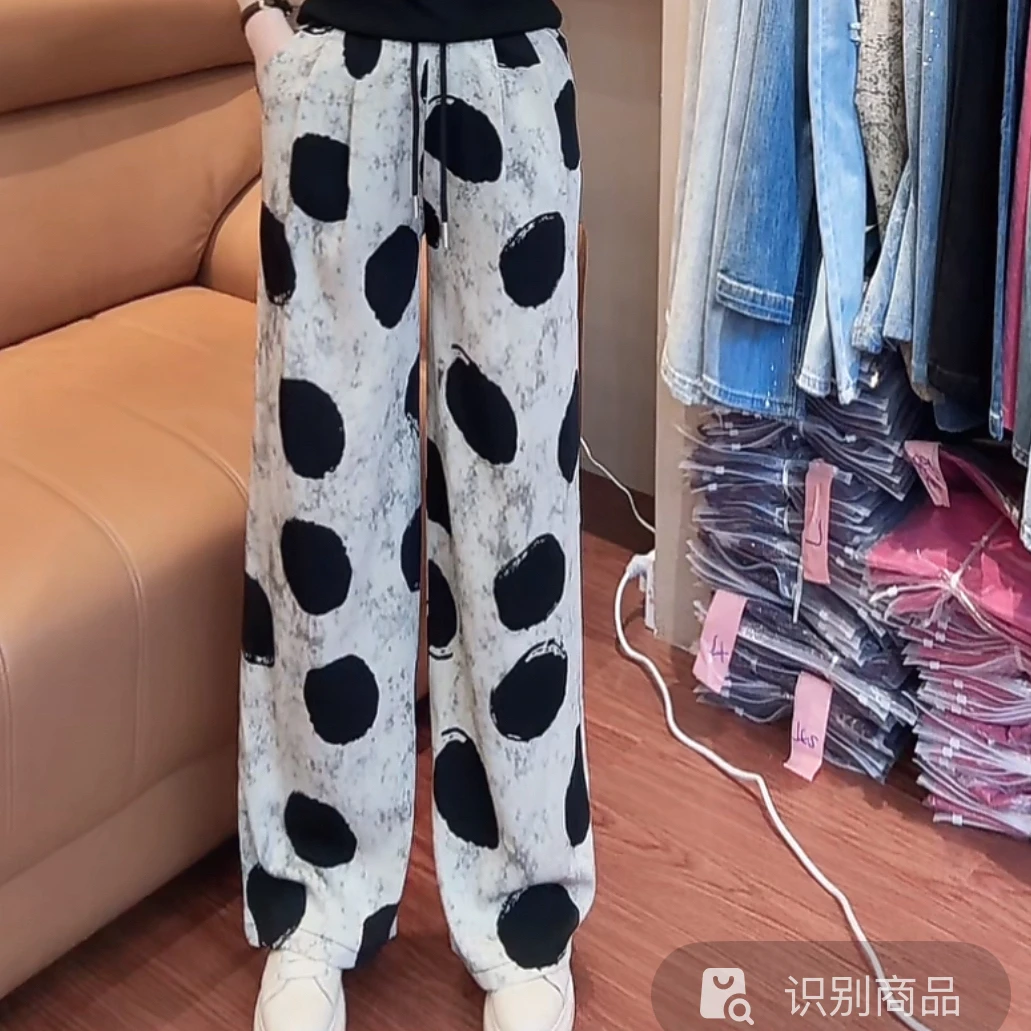 小敏家,夏季新款波点直筒裤中腰显瘦休闲裤时尚