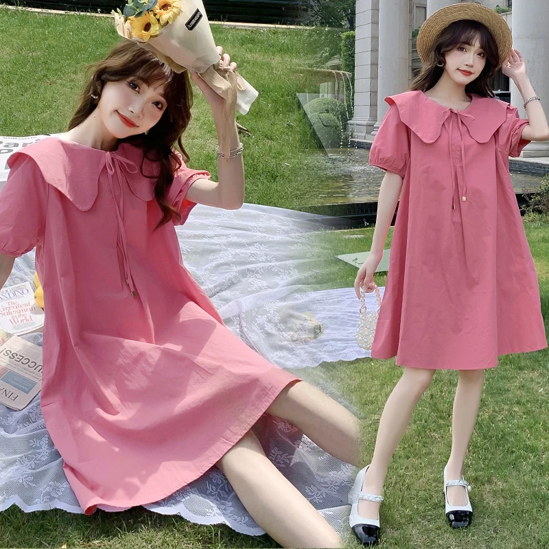 孕妇夏装上衣2025新款云朵娃娃领裙子甜美减龄潮妈宽松显瘦连衣裙