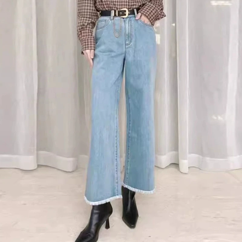 商场同款2025年春秋新款睫毛边微喇九分裤时尚百搭裤子女1100401