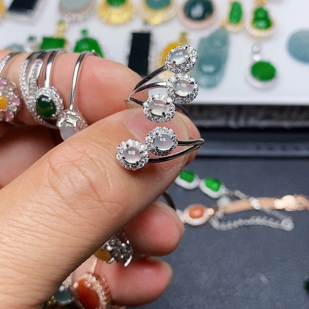 翡翠戒指银S925镶嵌戒指