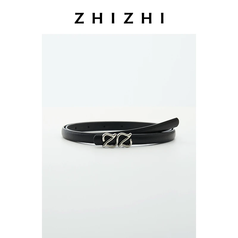 致知 柳腰轻 简约牛皮logo腰带女2025春新款八孔设计ZZ2ESKPW040