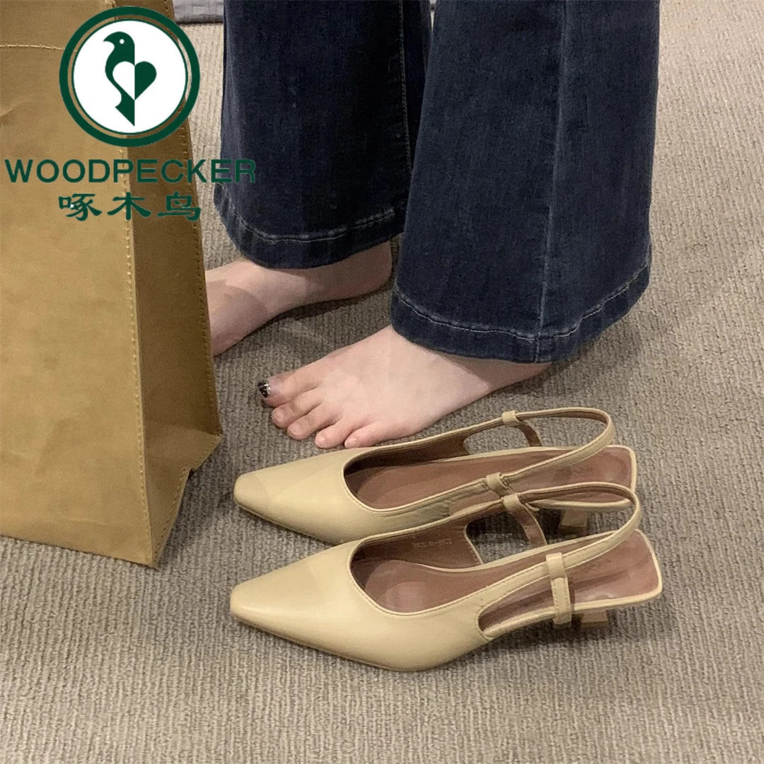 啄木鸟法式高级感凉鞋女鞋外穿2025年春秋新款尖头浅口气质单鞋
