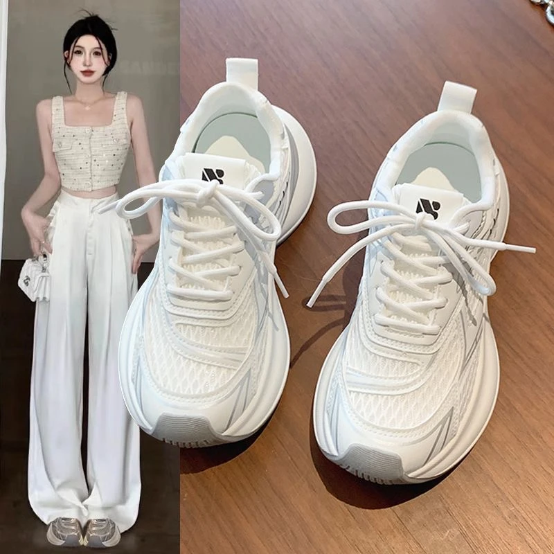 老爹鞋学生夏季百搭韩版女透气厚底网面白色软底小白鞋鞋子
