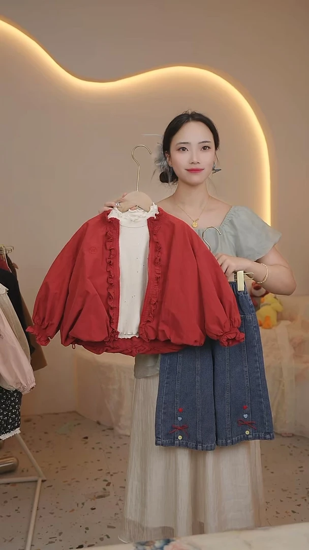 SC508女童秋季洋气外套上衣牛仔裤2025新款套装三件套