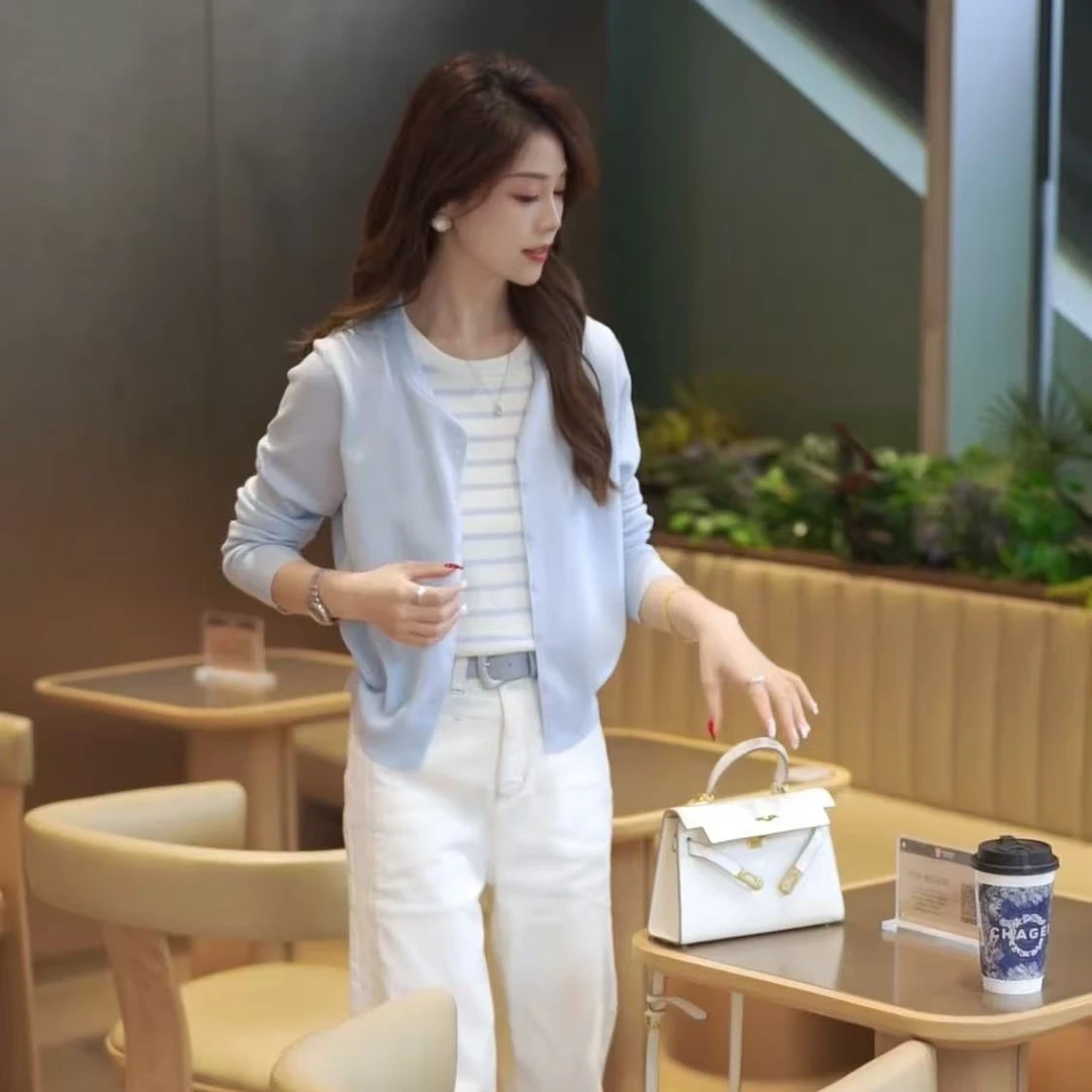 【浅清】春季通勤长袖针织撞色假两件上衣ZZ1208-欧韩穿搭