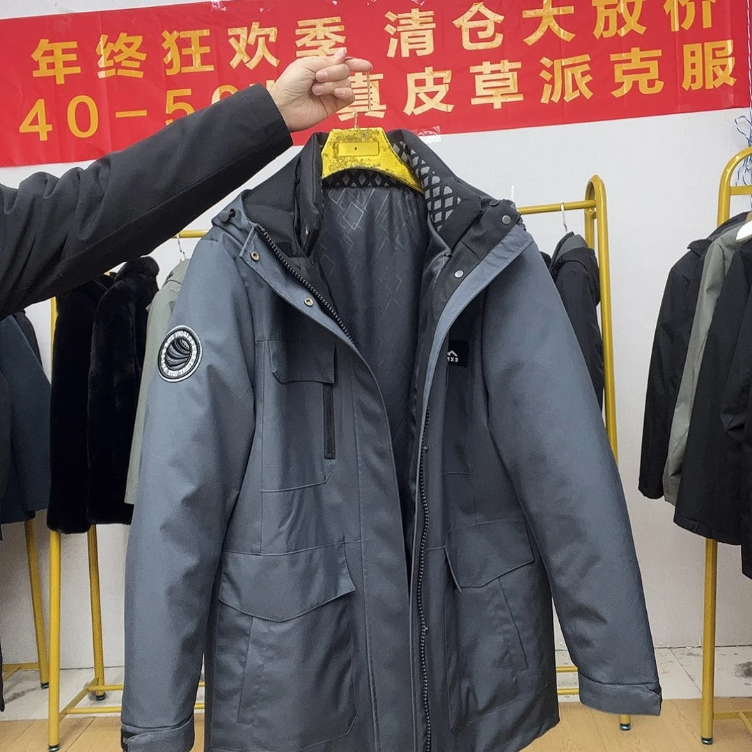 男士皮草派克服灰色
