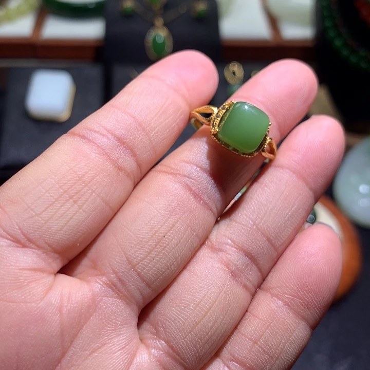 和田玉戒指银S925镶嵌