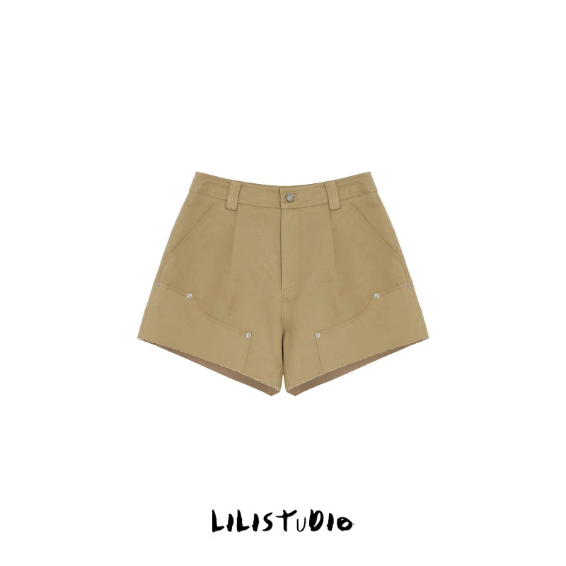 PCNY「钉扣短裤」不理理夏季新款女装休闲百搭舒适时尚洋气潮流短裤
