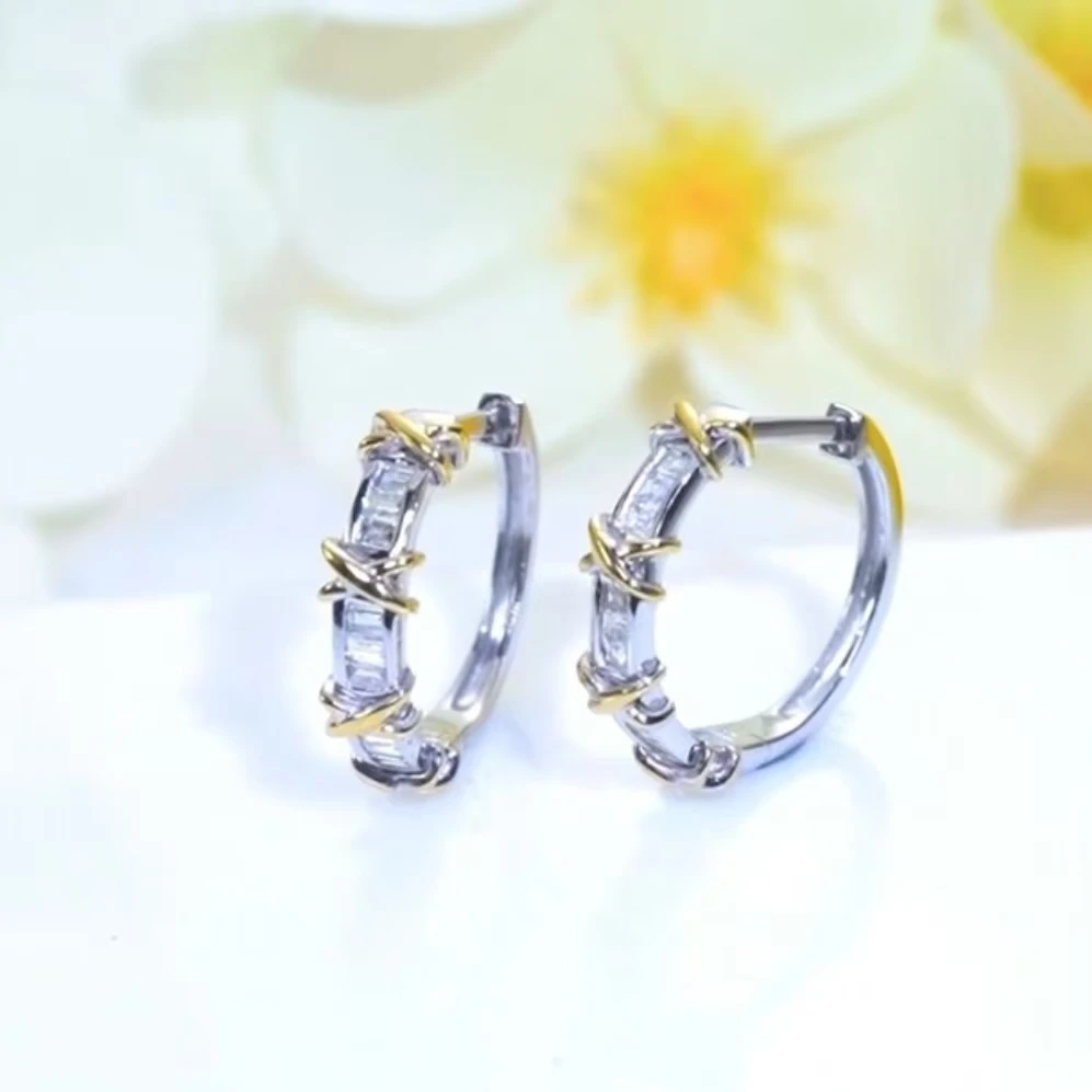 18k金镶嵌天然钻石15分x交叉双色力量耳包一对TG