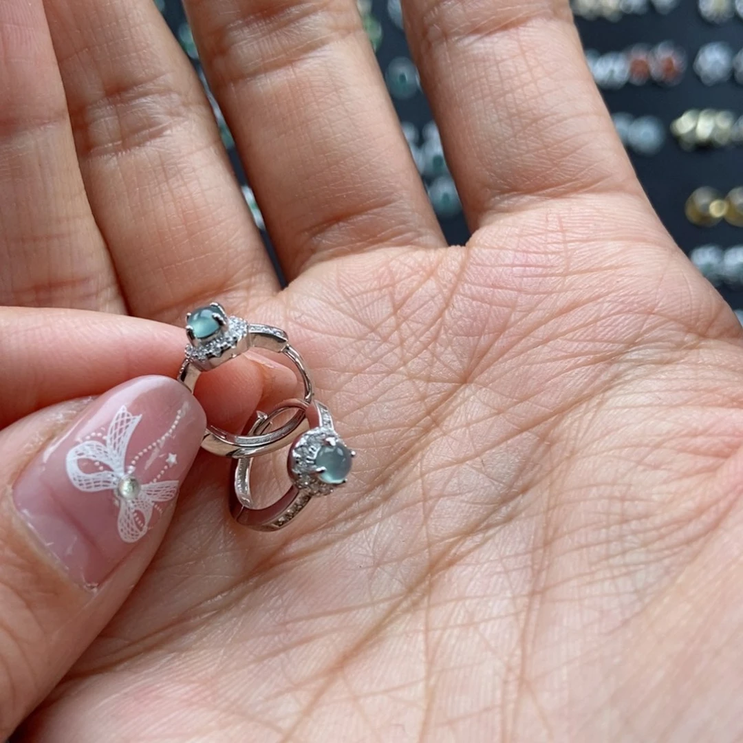 翡翠耳饰银S925镶嵌翡翠首饰