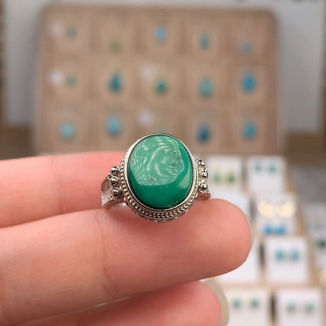 绿松石银S925镶嵌戒指