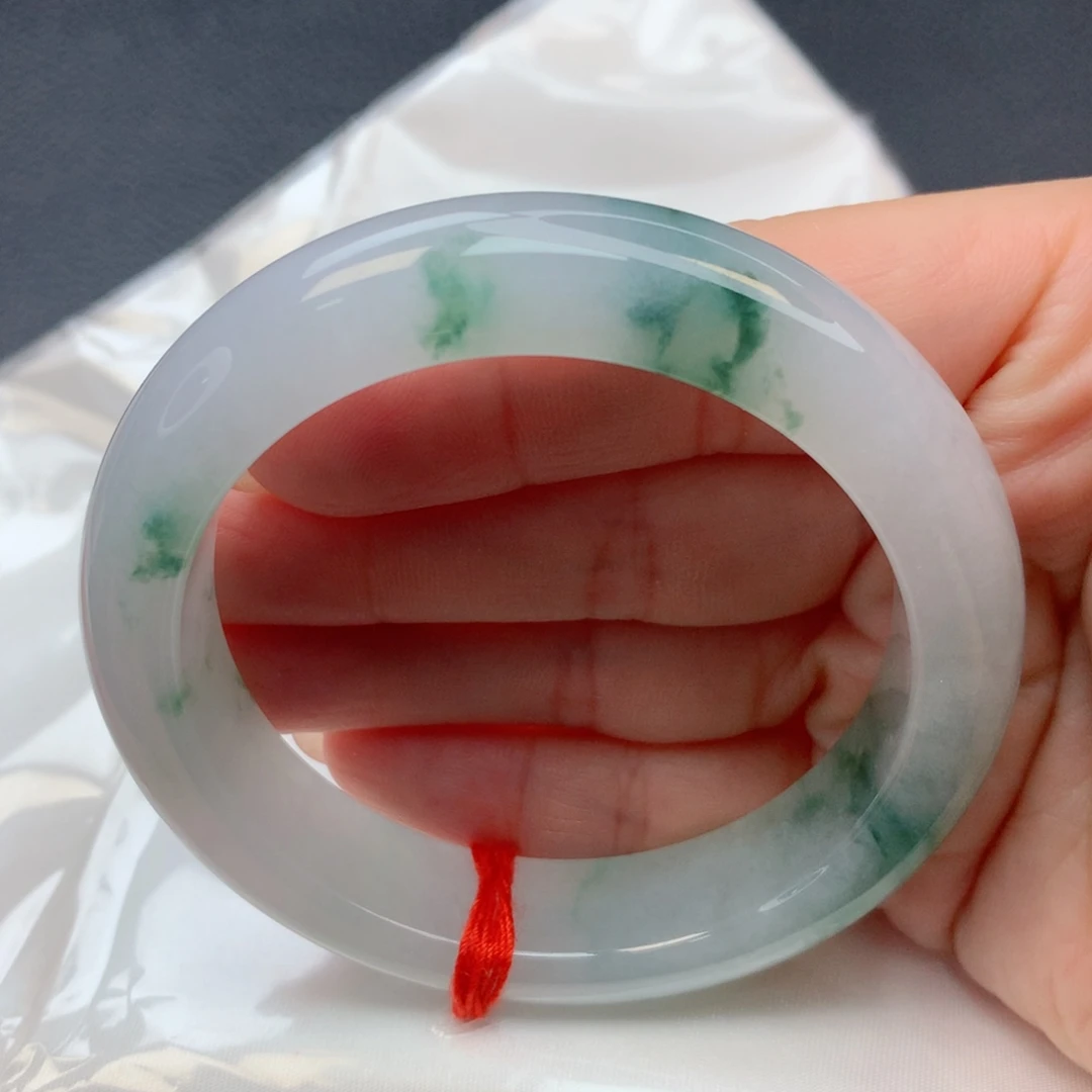 翡翠未镶嵌手镯53-54冰种灵动飘花 厚装