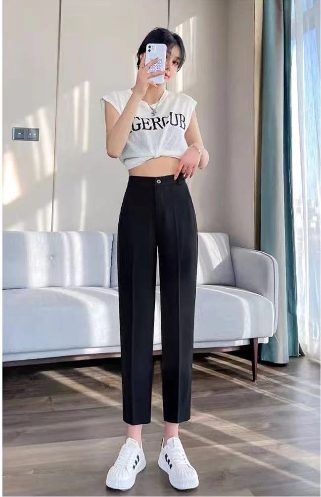 黑色西装裤女2025春秋新款高腰显瘦垂感小个子直筒休闲百搭烟管裤