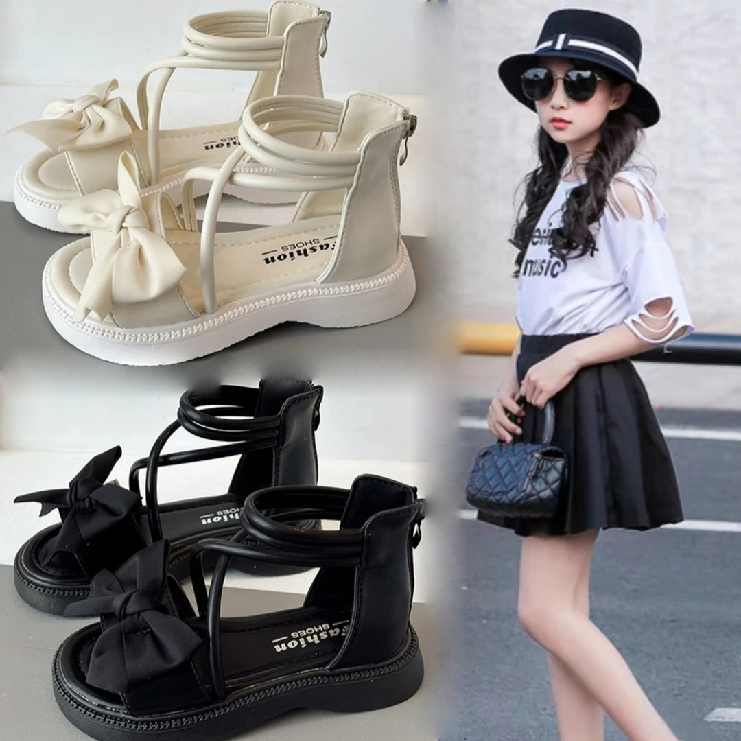 女童凉鞋公主2025夏季新款蝴蝶结爆款中大童洋气软底高帮罗马凉鞋
