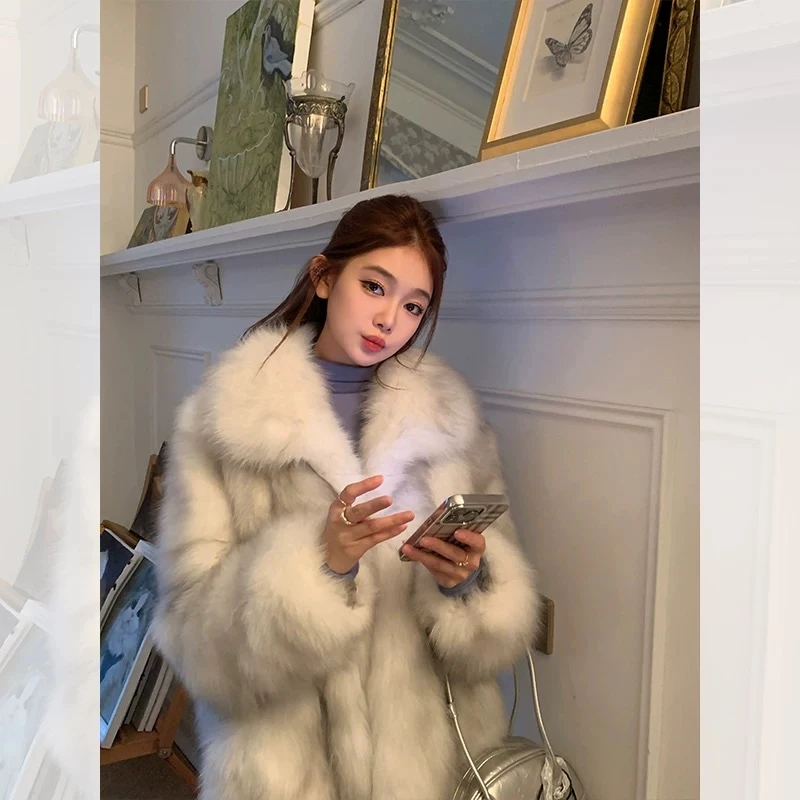 万年少女可翻可立领毛毛外套女显瘦2024新款毛茸茸上衣毛绒33388#