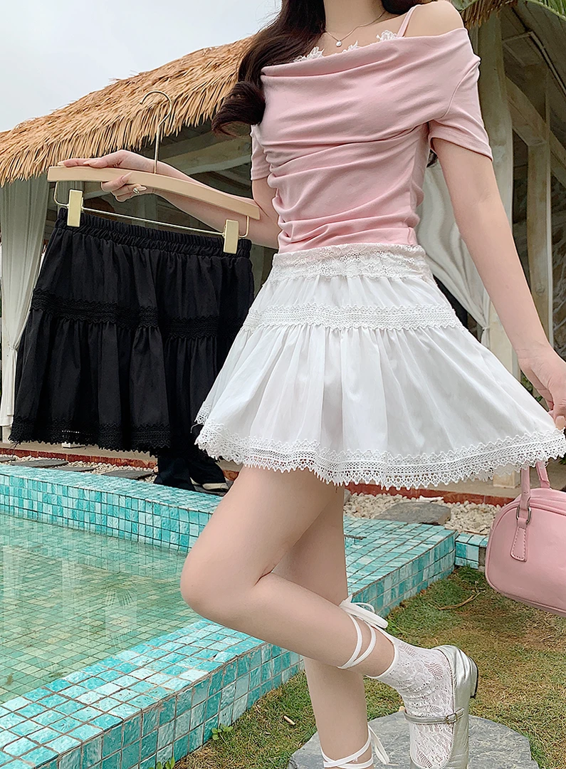 2025夏装新款胖mm大码女甜美蕾丝花边蓬蓬半身裙A字短裙