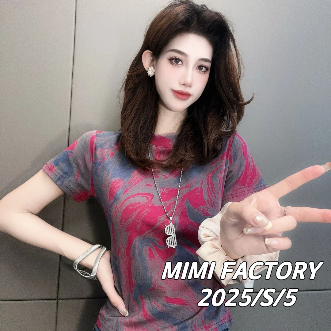 2025新款短袖 欧货重工扎染 短袖T恤女修身显瘦上衣3700