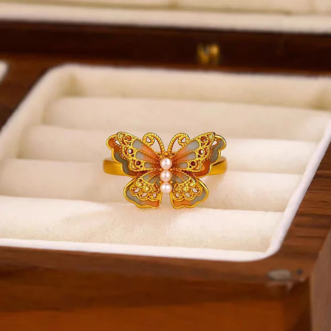 铜合金戒指 手工气质轻奢时尚百搭复古彩色素款戒指1013