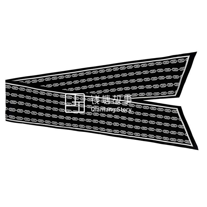 Qiantang Story/钱塘故事真丝飘带-黑色字母双层桑蚕丝16*150cm