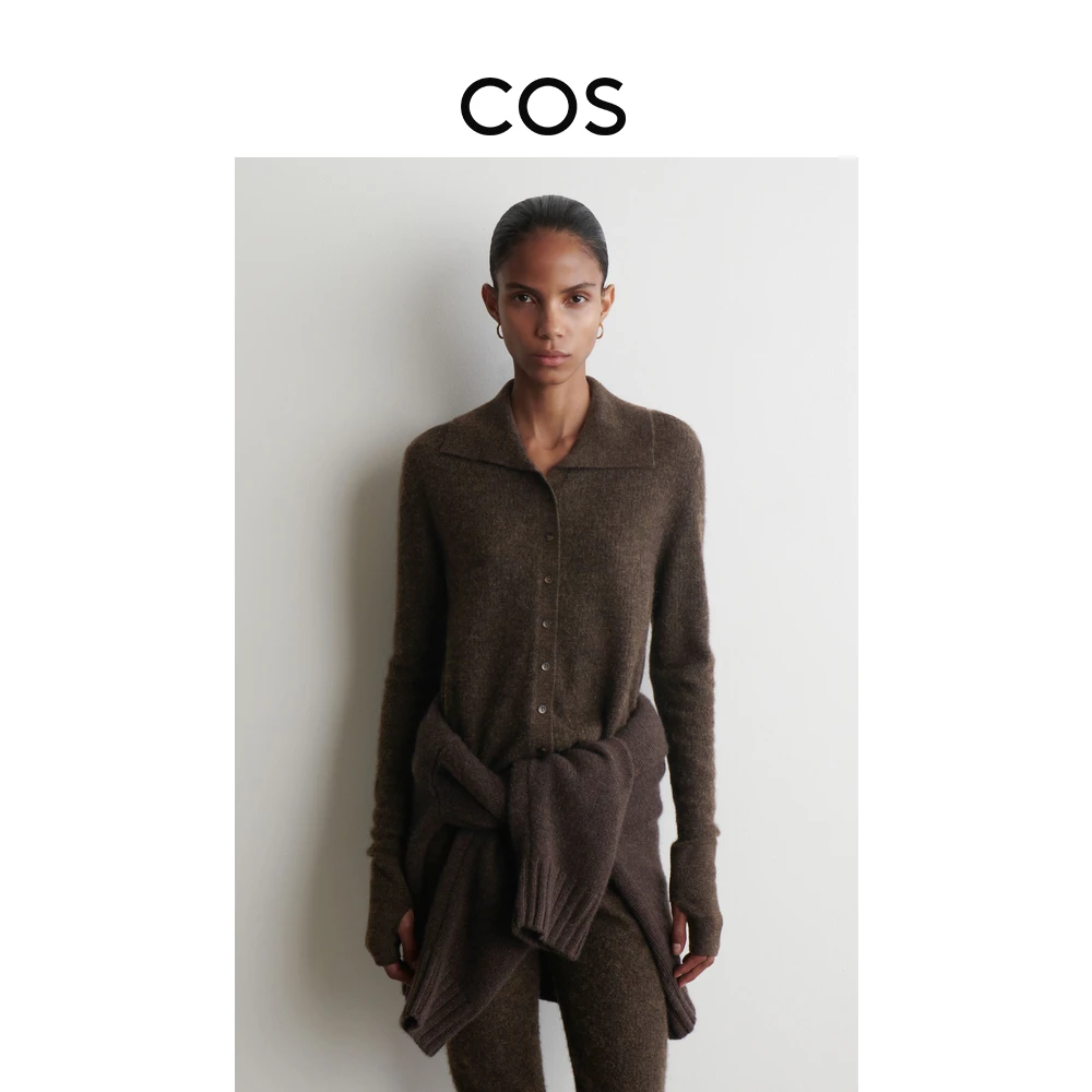 COS女装 标准版型羊毛混纺翻领开衫棕色2025冬季新品1312414001
