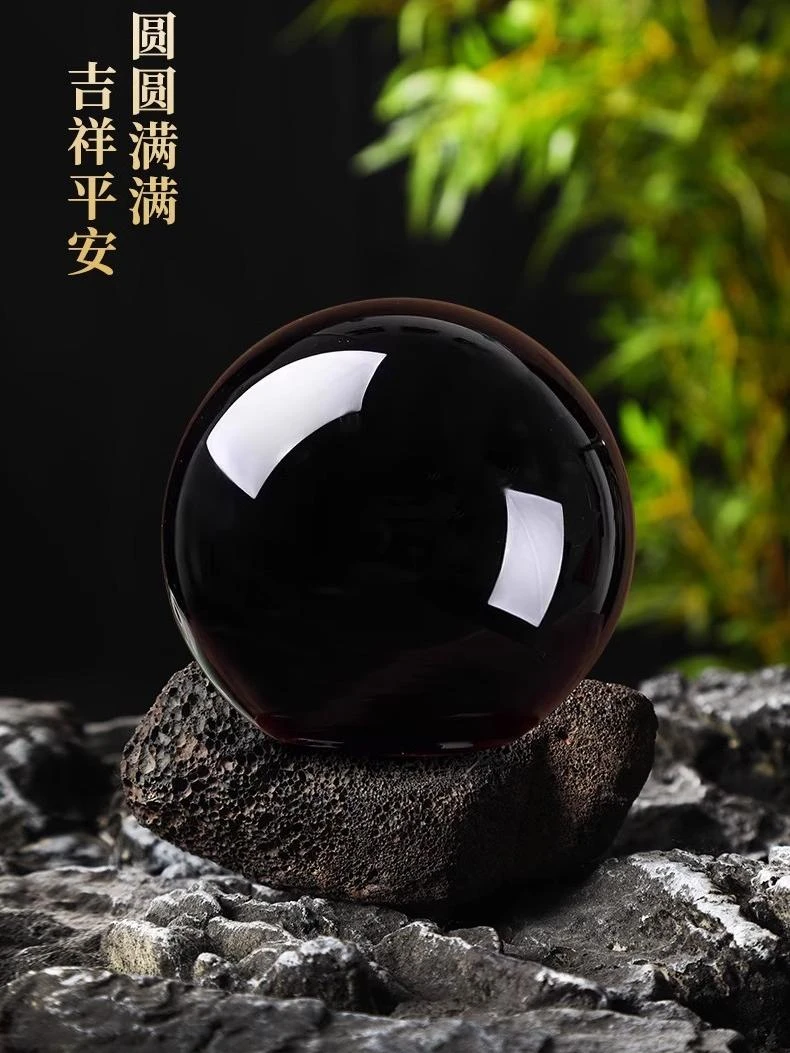晶满堂天然曜石原石打磨办公室桌面客厅防小人陶瓷水晶球摆件风水