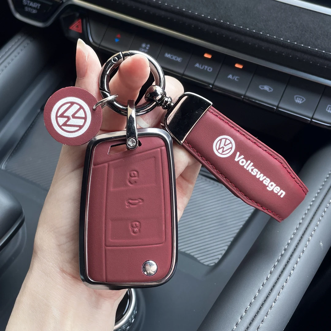 适用大众速腾钥匙套途观L探岳探歌高档真皮朗逸宝来凌渡合金壳扣