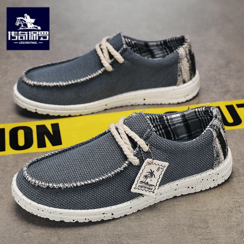 传奇保罗正版帆布鞋男士冬季懒人一脚蹬休闲布鞋男士软底运动潮鞋
