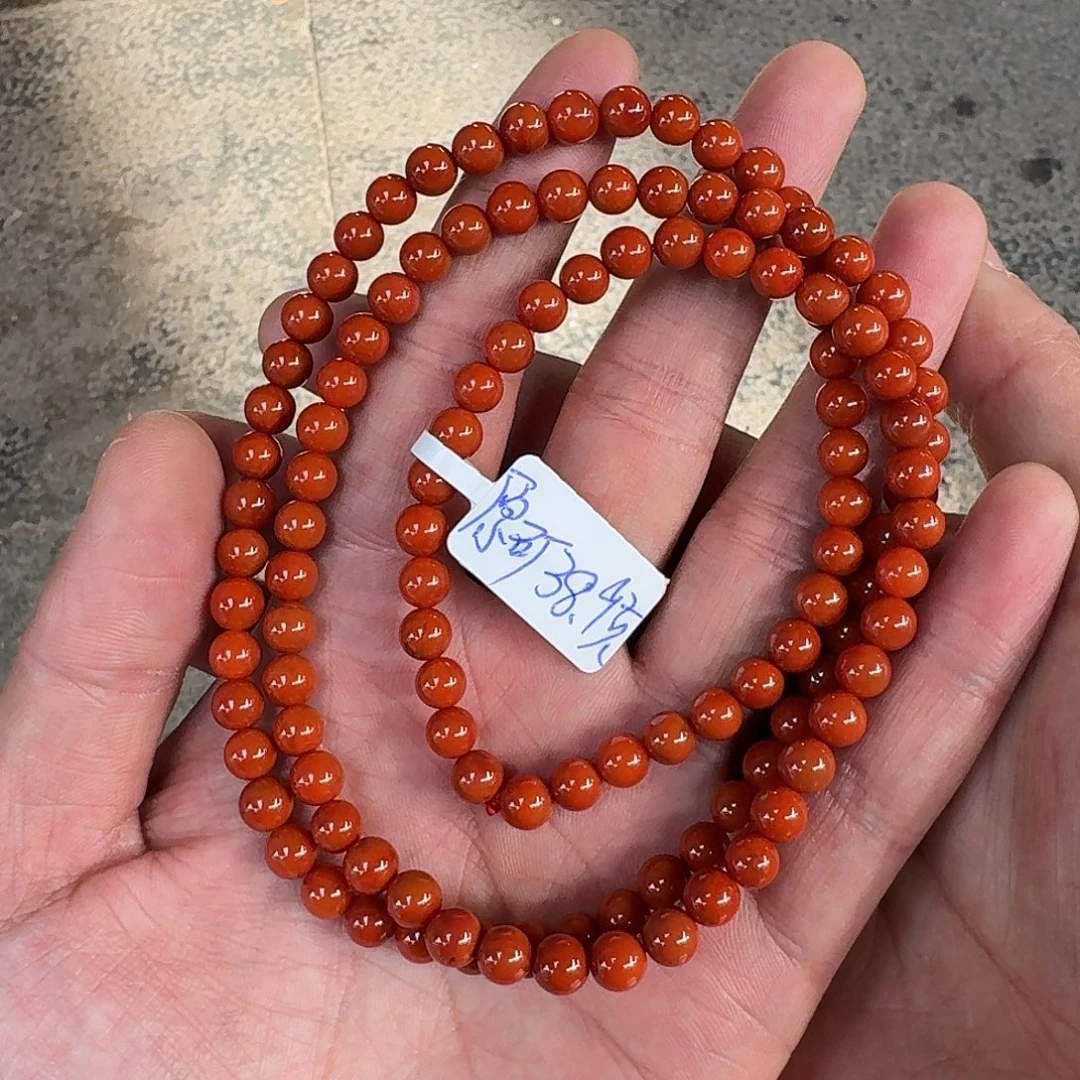 赢***e南红玛瑙未镶嵌手链原矿南红项链6mm瓦西高品质柿子锦