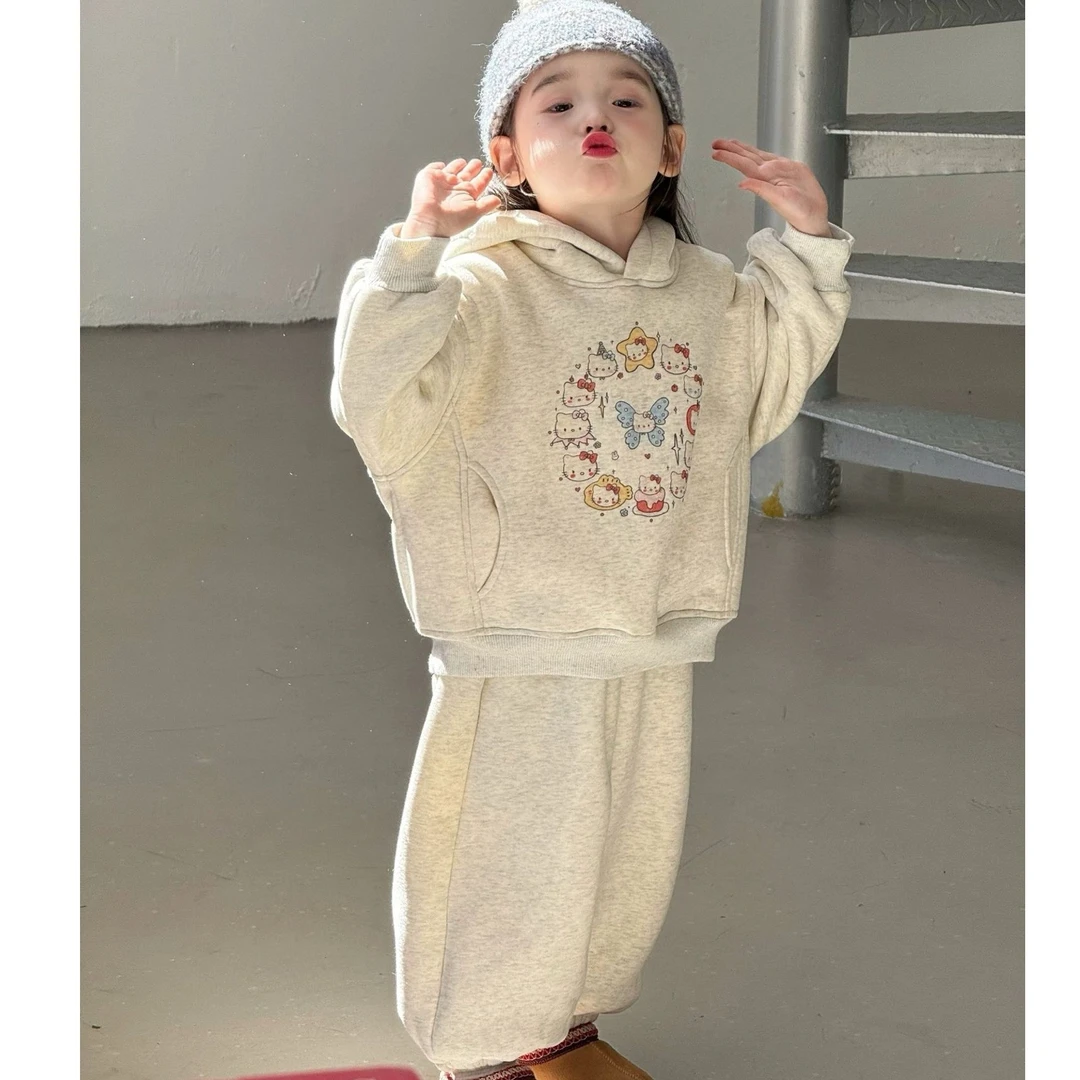 女童卫衣套装儿童加绒秋季新款洋气卫裤女宝宝冬季卡通运动两件套