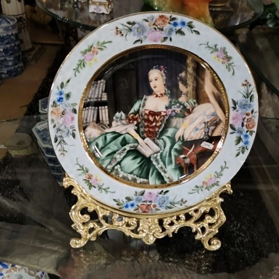 陶瓷赏盘加纯铜支架套组