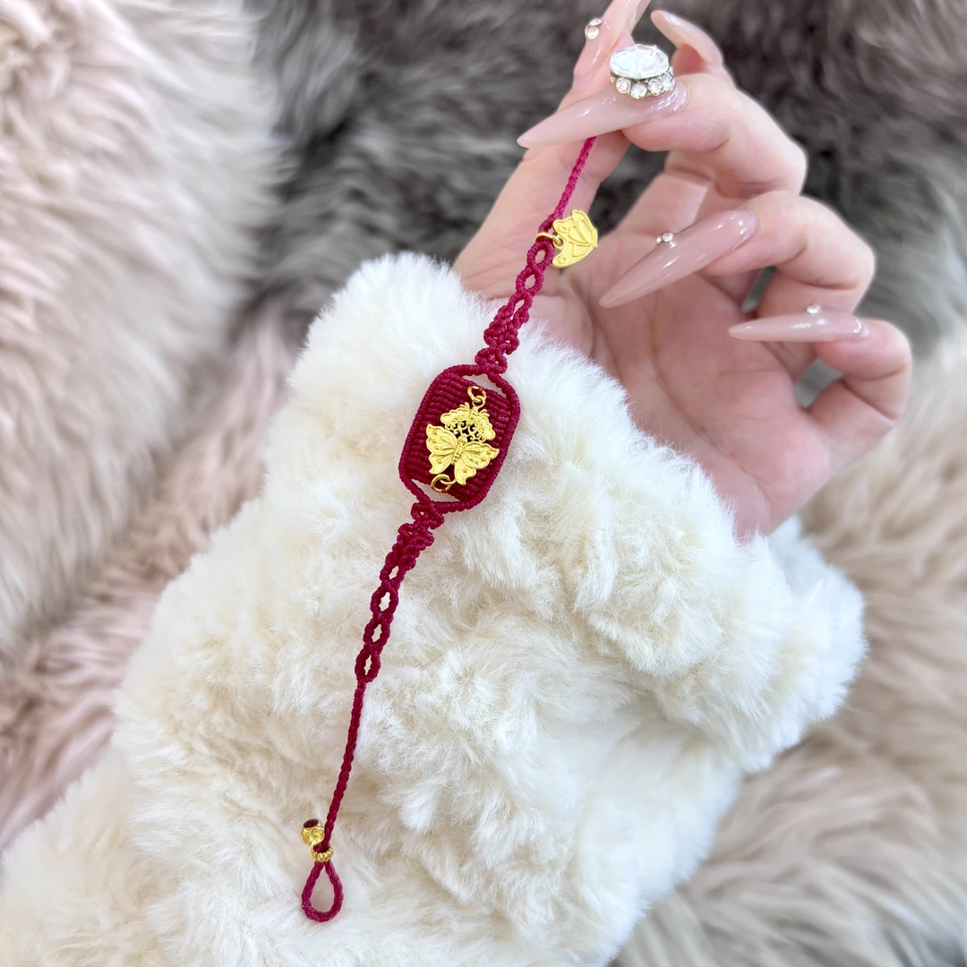 【蝶报平安】旺桂福珠宝足金999古法手工设计编绳经典款4.07克