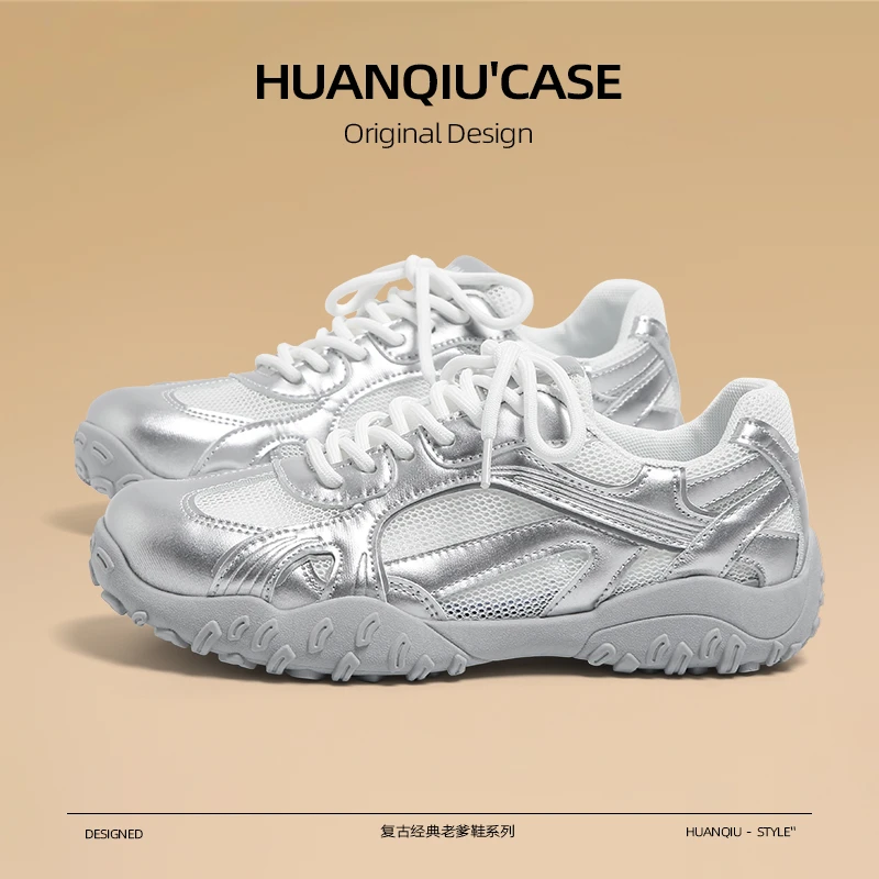 环球芭蕾德训鞋女款2025新款夏季网面透气银色百搭休闲轻便运动鞋
