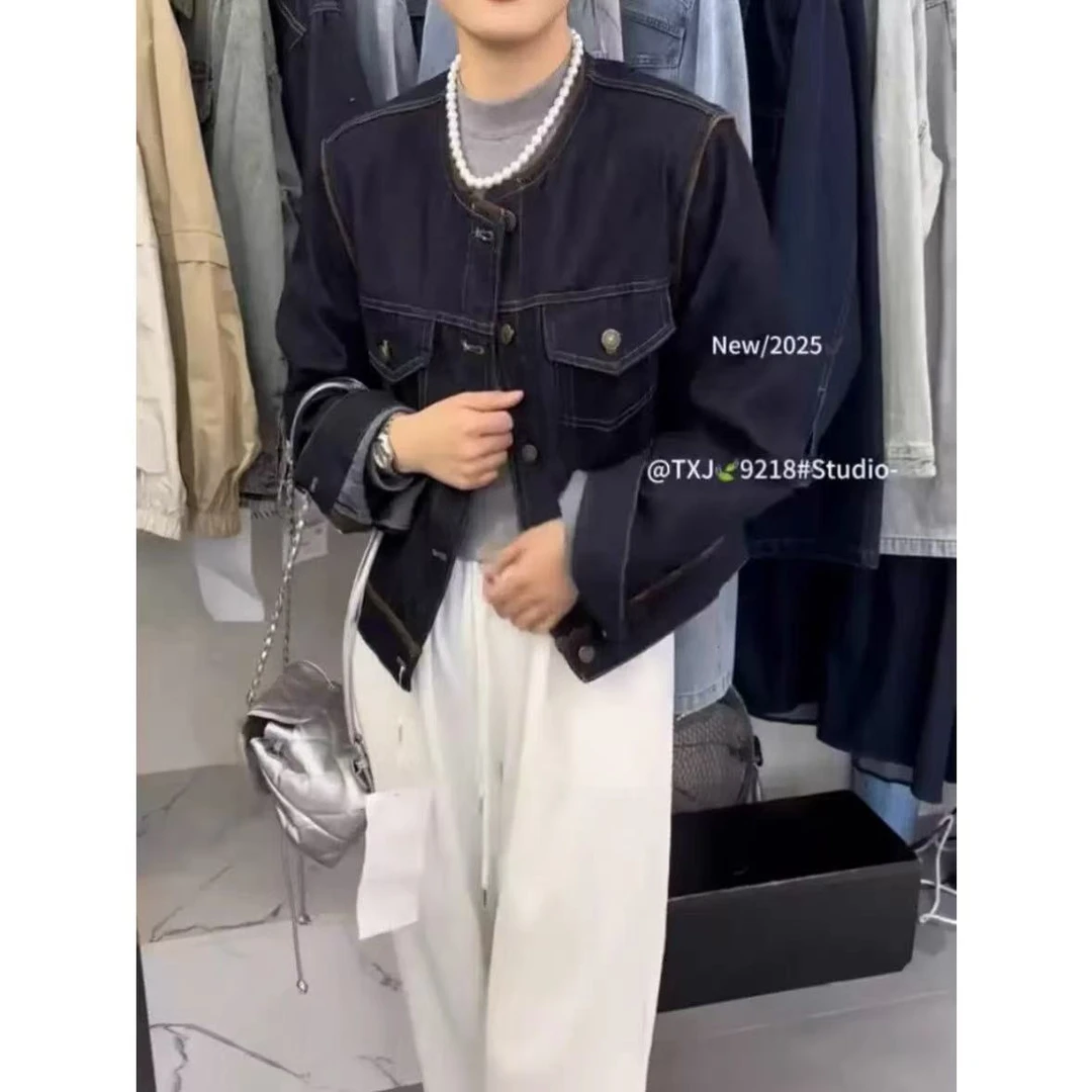 9218•WT# 牛仔外套 休闲直角肩短款牛仔外套•