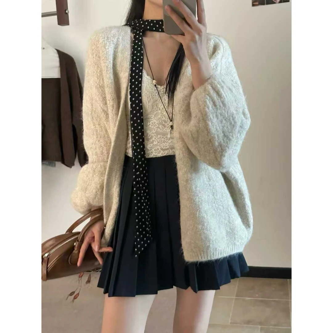 【高个子定制】针织慵懒风毛针织衫宽松开衫小香风女装