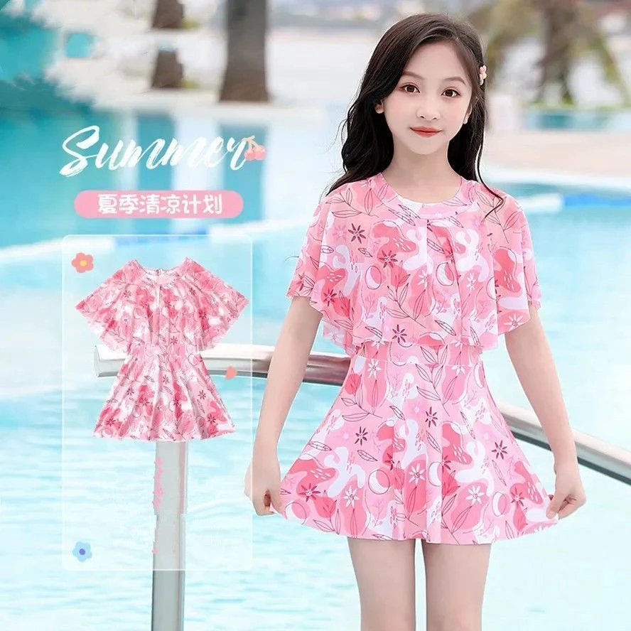 儿童泳衣女童2025新款夏季连体小中大童公主裙式可爱甜美游泳套装