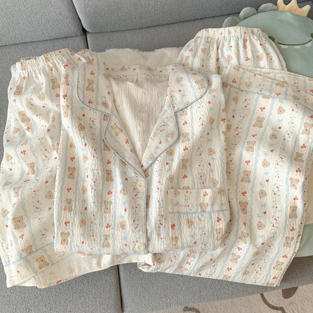 【多款短袖拍一发三】小熊睡衣女夏季短袖短裤可爱学生家居服三件套