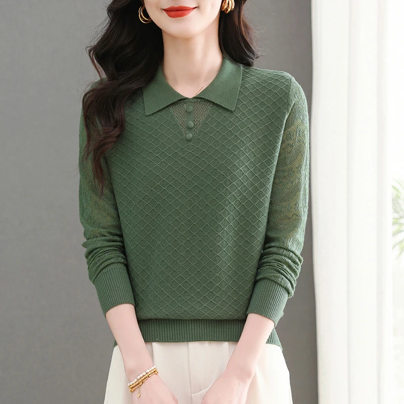 娃娃领针织上衣春秋时尚洋气妈妈打底衫春装2025年新款女装毛衣薄