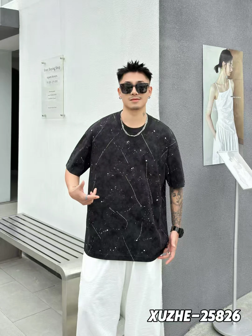 25826男士高品质T恤短袖刺绣夏季休闲金属印花半袖夏款