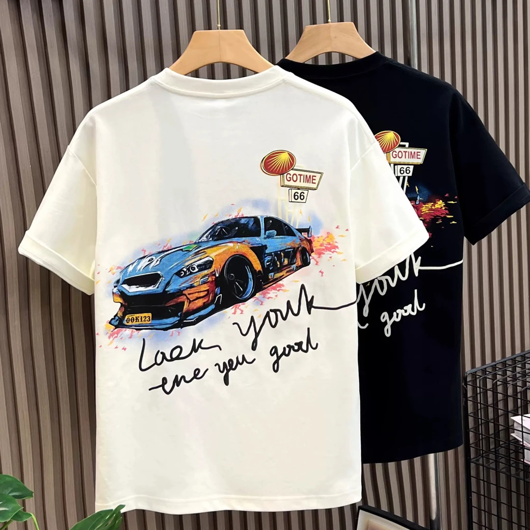 时尚夏季国风潮牌ins短袖T恤百搭休闲轻奢圆领简约百搭休闲上衣