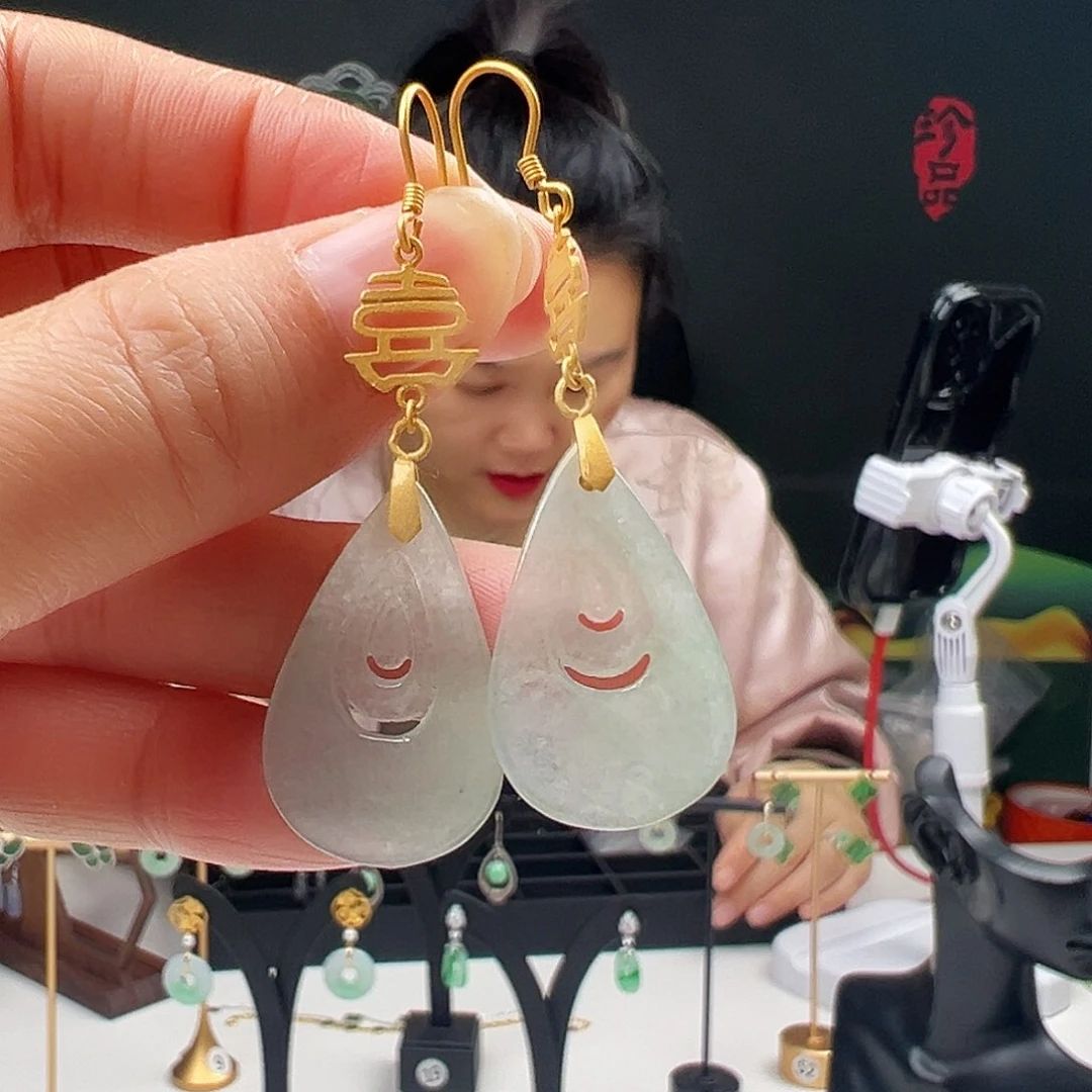 银S925镶嵌翡翠耳饰