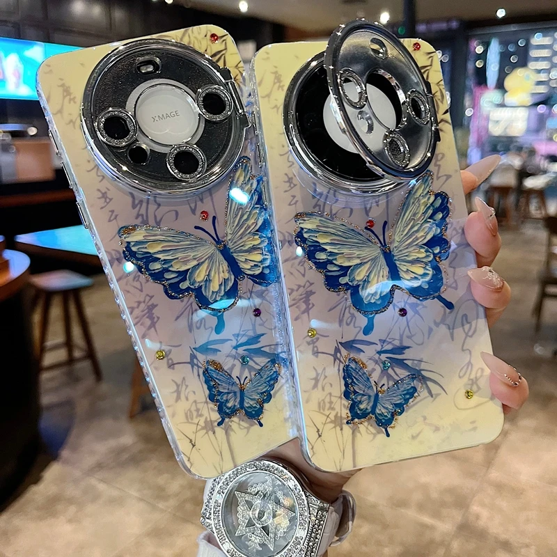 适用华为mate70系列苹果16新款手机壳国风紫色全包镜头膜翻盖支架