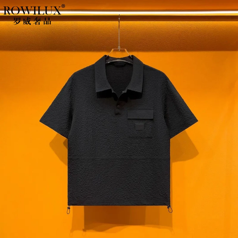 轻奢百搭翻领黑色短袖T恤男潮原创半袖时尚极简薄款透气夏季上衣